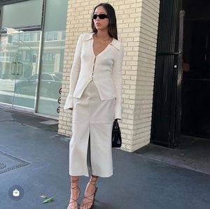 Faux leather skirt - cream / beige / taupe